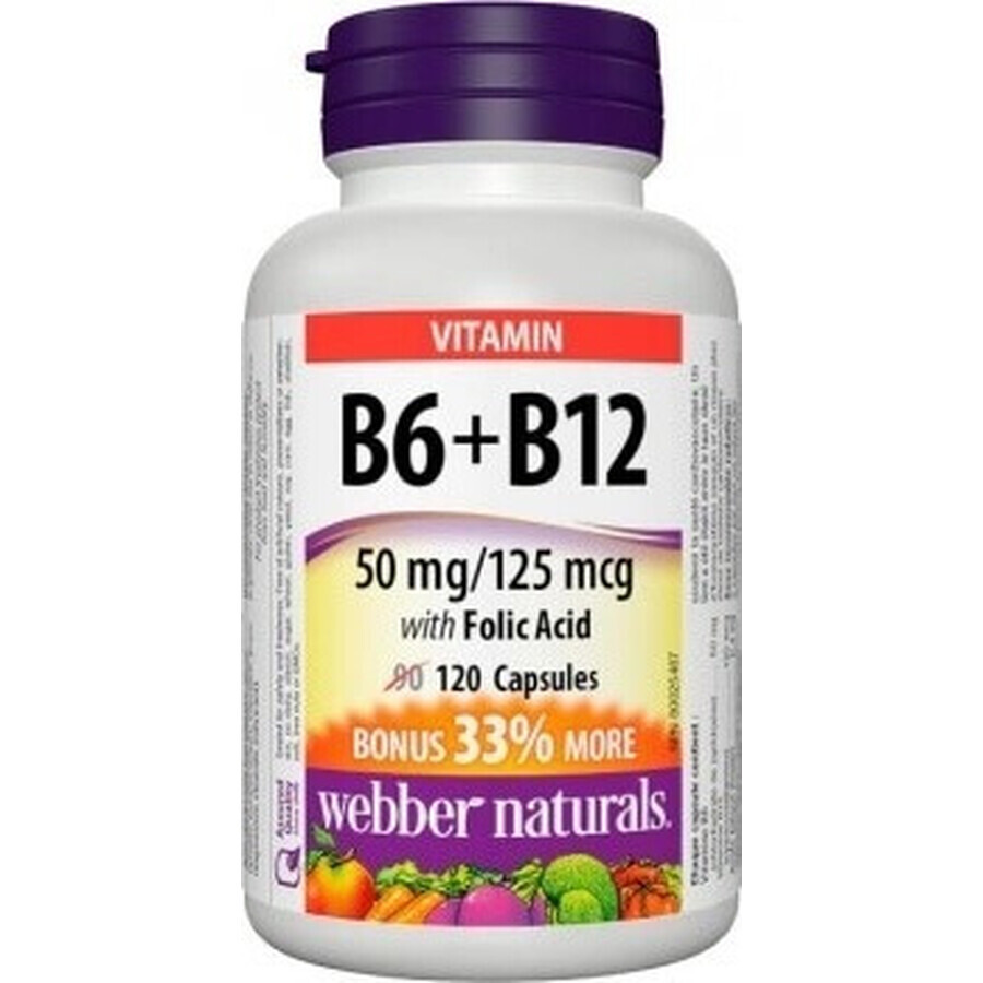 WEBBER NATURALS Vitamine B6+B12+F foliumzuur 1×120 cps, voedingssupplement