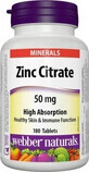 WEBBER NATURALS Citrate de Zinc 50 mg 1&#215;180 tbl, compl&#233;ment alimentaire