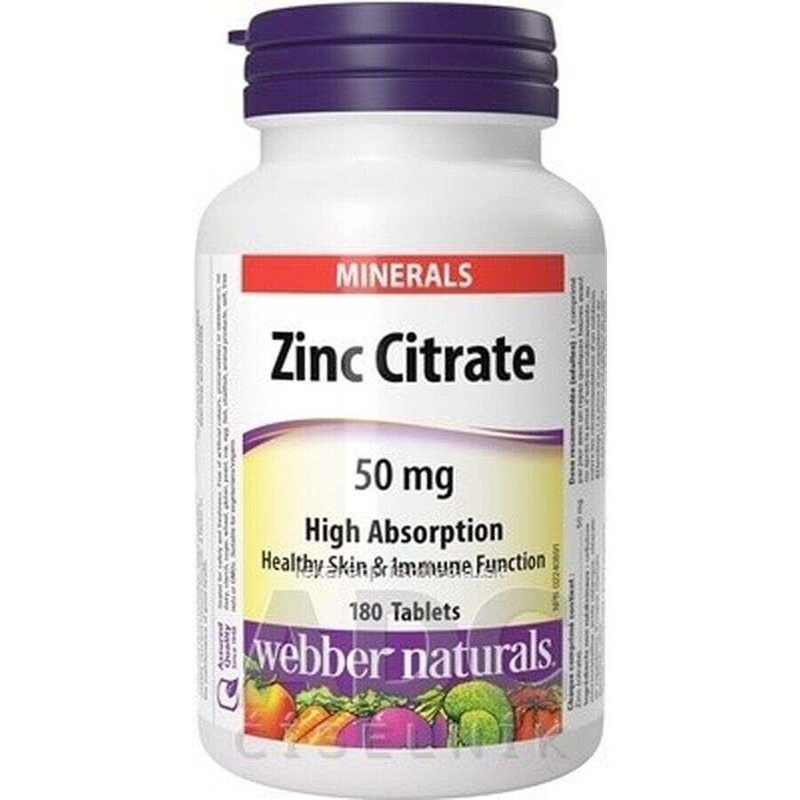 WEBBER NATURALS Zinc 50 mg Citrato 1×180 tbl, complemento alimenticio