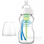 Dr.BROWN'S BABY BOTTLE OPTIONS+ 270 ml 1×1 buc, cu gât larg, 0M+, anti-colic, sticlă, alb