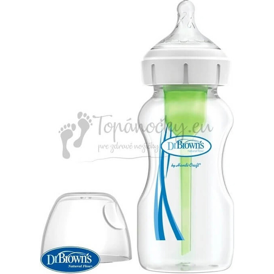 Dr.BROWN'S BABY BOTTLE OPTIONS+ 270 ml 1×1 buc, cu gât larg, 0M+, anti-colic, sticlă, alb