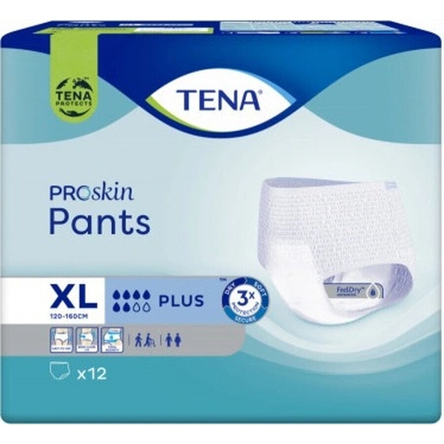 TENA PANTS PLUS EXTRA LARGE 1×12 pezzi, mutandine assorbenti elastiche, assorbimento 1440 ml, circonferenza fianchi 120-160 cm