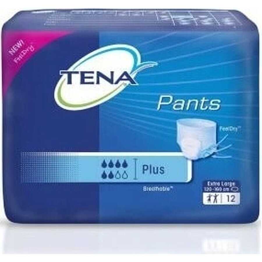 TENA PANTS PLUS EXTRA LARGE 1×12 pezzi, mutandine assorbenti elastiche, assorbimento 1440 ml, circonferenza fianchi 120-160 cm