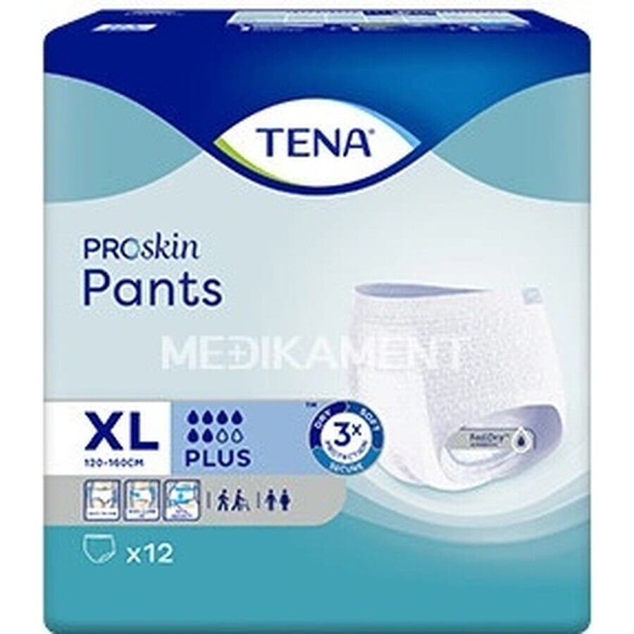 TENA PANTS PLUS EXTRA LARGE 1×12 pezzi, mutandine assorbenti elastiche, assorbimento 1440 ml, circonferenza fianchi 120-160 cm