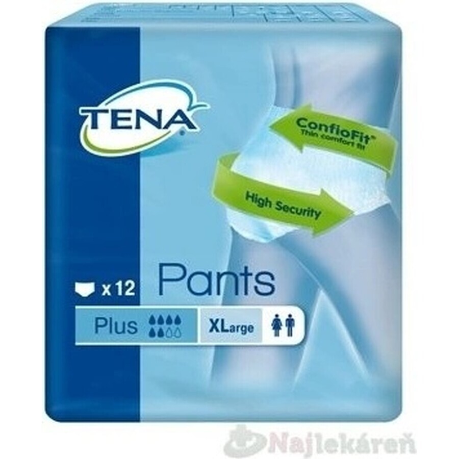 TENA PANTS PLUS EXTRA LARGE 1×12 pezzi, mutandine assorbenti elastiche, assorbimento 1440 ml, circonferenza fianchi 120-160 cm