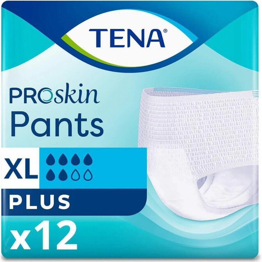 TENA PANTS PLUS EXTRA LARGE 1×12 pezzi, mutandine assorbenti elastiche, assorbimento 1440 ml, circonferenza fianchi 120-160 cm