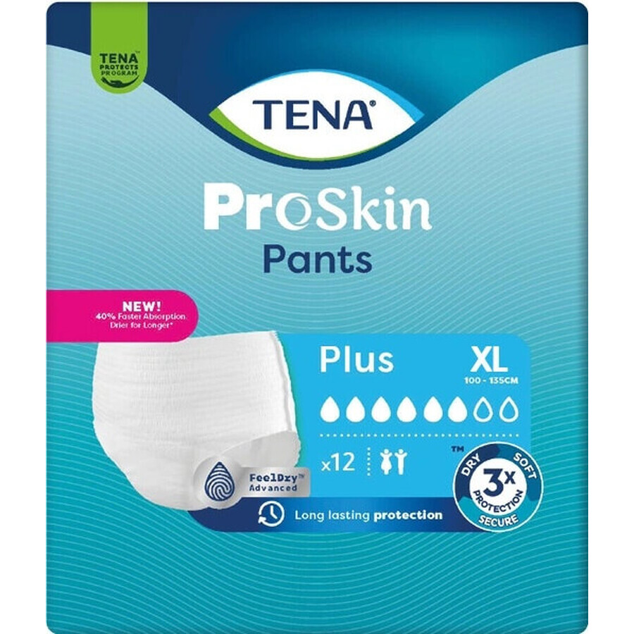 TENA PANTS PLUS EXTRA LARGE 1×12 pezzi, mutandine assorbenti elastiche, assorbimento 1440 ml, circonferenza fianchi 120-160 cm