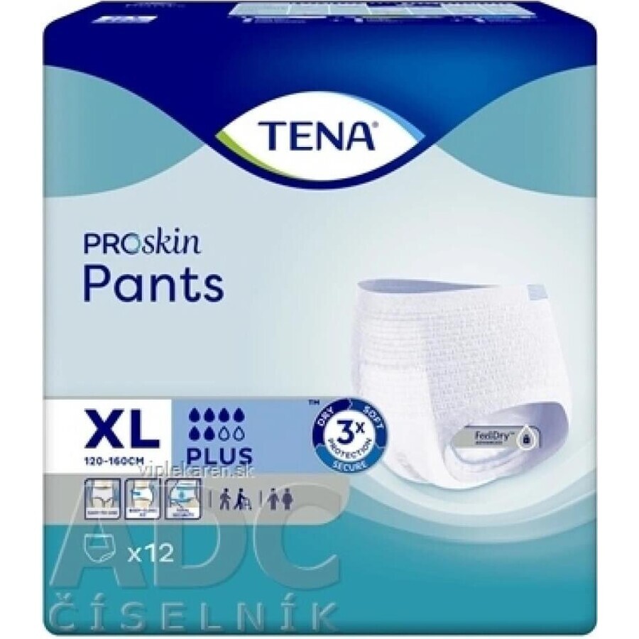 TENA PANTS PLUS EXTRA LARGE 1×12 pezzi, mutandine assorbenti elastiche, assorbimento 1440 ml, circonferenza fianchi 120-160 cm