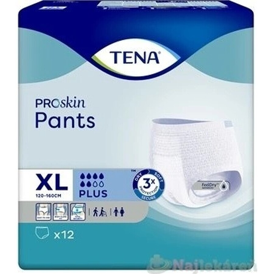 TENA PANTS PLUS EXTRA LARGE 1×12 pezzi, mutandine assorbenti elastiche, assorbimento 1440 ml, circonferenza fianchi 120-160 cm