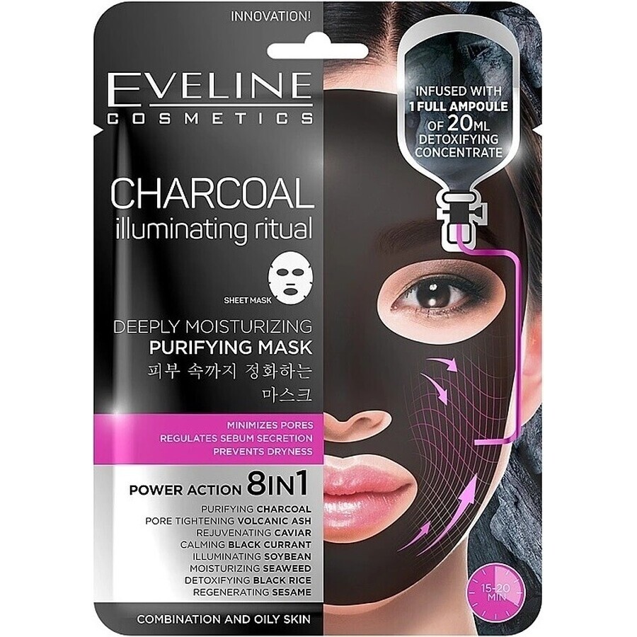 EVELINE CHARCOAL CHARCOAL DEEPLY MOISTURIZING FACE SHEET MASK 1×20 ml, mask