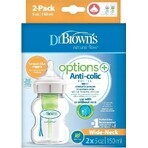 Dr.BROWN´S Zuigfles OPTIONS+ 150 ml duopack 1×2 stuks, anti-colische zuigfles 0m+