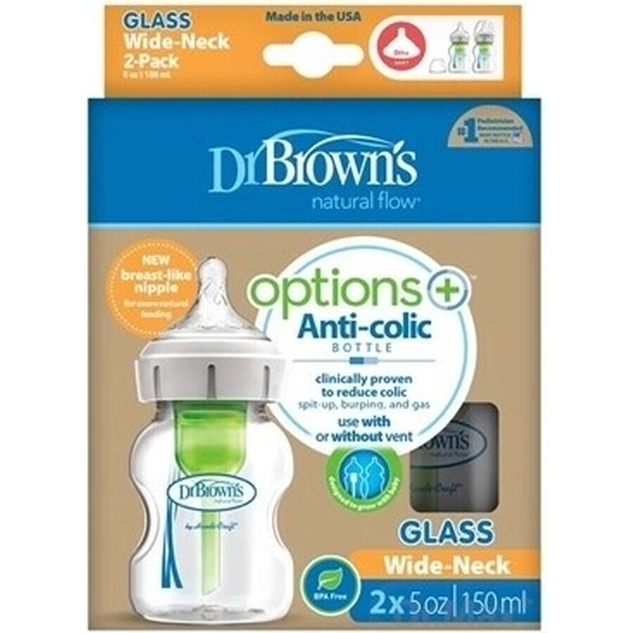 Dr.BROWN´S Zuigfles OPTIONS+ 150 ml duopack 1×2 stuks, anti-colische zuigfles 0m+