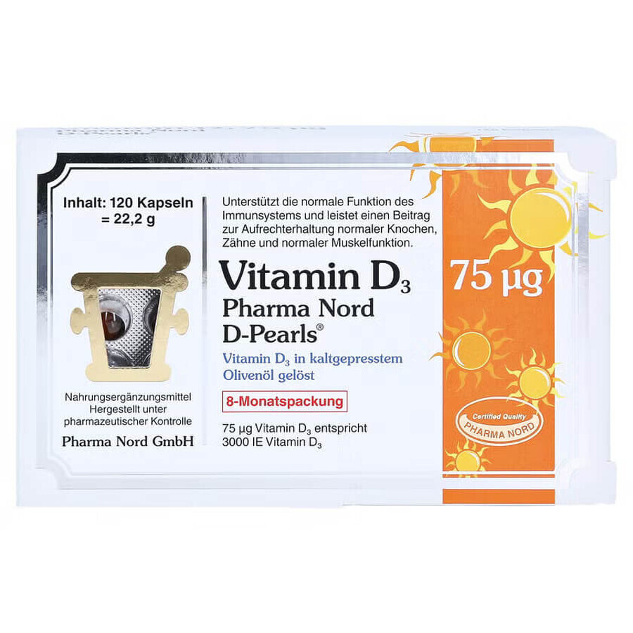 Vitamin D3 D-Pearls 75 µg, 80 Weichkapseln, Pharma Nord