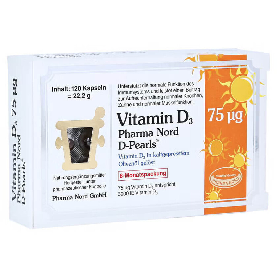 Vitamin D3 D-Pearls 75 µg, 80 Weichkapseln, Pharma Nord