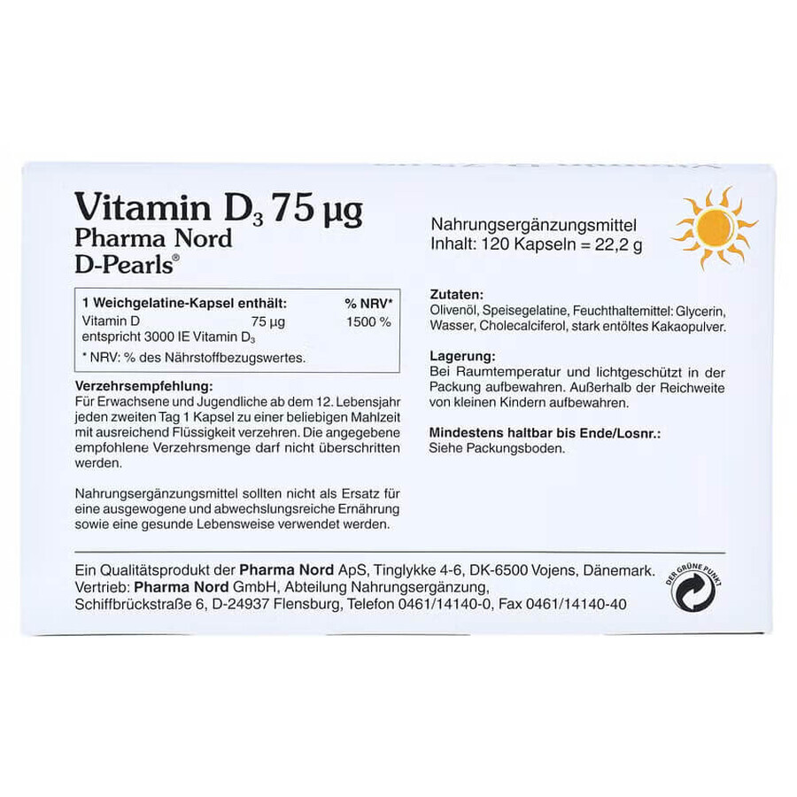 Vitamin D3 D-Pearls 75 µg, 80 Weichkapseln, Pharma Nord