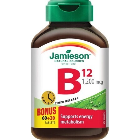 JAMIESON VITAMINE B12 VITAMINE B12 METHYLCOBALAMINE 1200 μg 1×80 tbl, geleidelijke afgifte