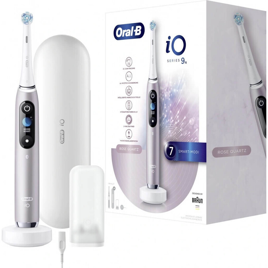 Oral B EK iO Series 9 Rose Quartz + toothbrush holder + travel case 1×1 set, electronic toothbrush