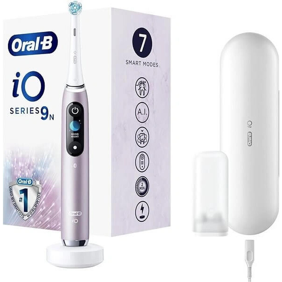 Oral B EK iO Series 9 Rose Quartz + toothbrush holder + travel case 1×1 set, electronic toothbrush