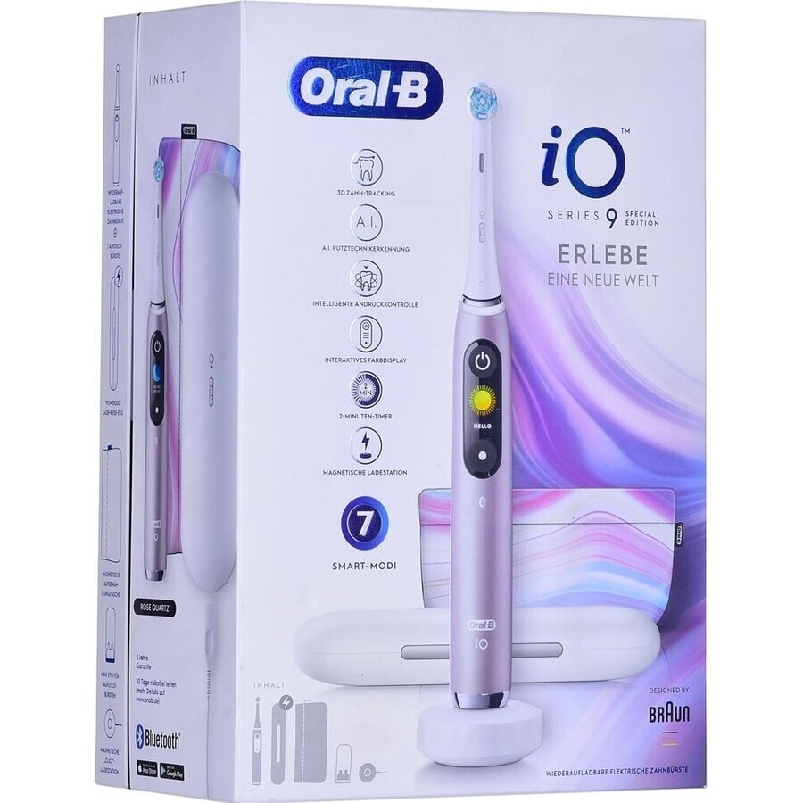 Oral B EK iO Series 9 Rose Quartz + toothbrush holder + travel case 1×1 set, electronic toothbrush