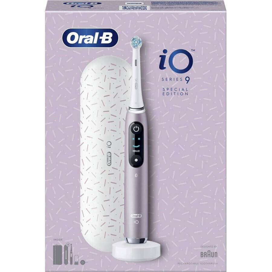 Oral B EK iO Series 9 Rose Quartz + toothbrush holder + travel case 1×1 set, electronic toothbrush