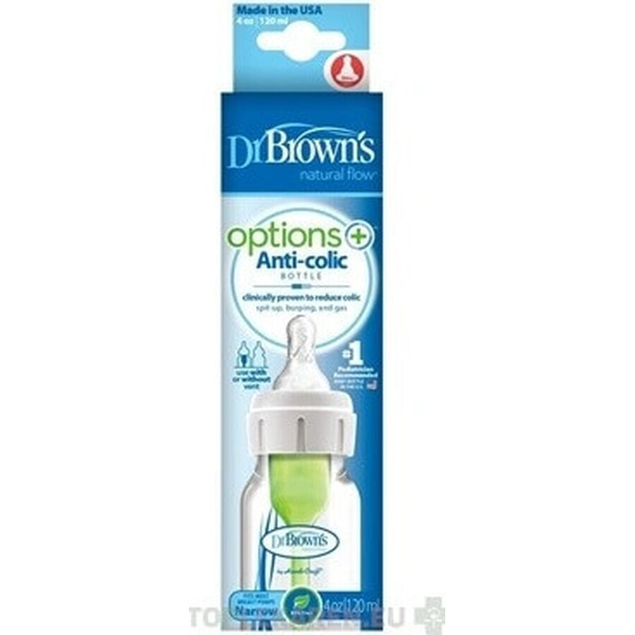 Dr.BROWN'S BABY BOTTLE OPTIONS+ 120 ml 1×1 unidad, estrecho, 0M+, anticólico, plástico, blanco