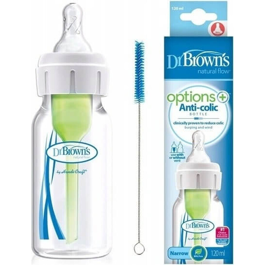 Dr.BROWN'S BABY BOTTLE OPTIONS+ 120 ml 1×1 unidad, estrecho, 0M+, anticólico, plástico, blanco