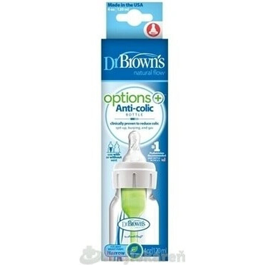 Dr.BROWN'S BABY BOTTLE OPTIONS+ 120 ml 1×1 unidad, estrecho, 0M+, anticólico, plástico, blanco