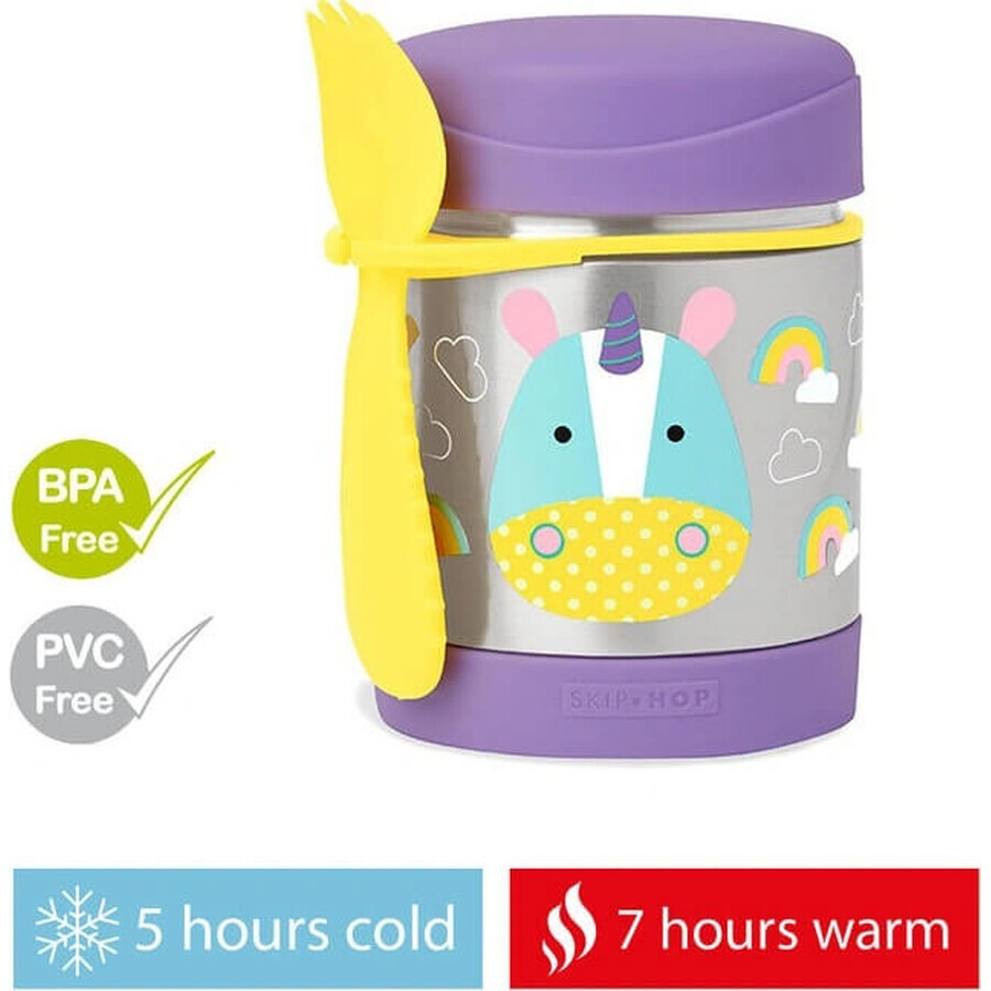 SKIP HOP Zoo Thermos alimentaire avec cuillère et fourchette licorne, 12 m+ 1×325 ml, thermos alimentaire