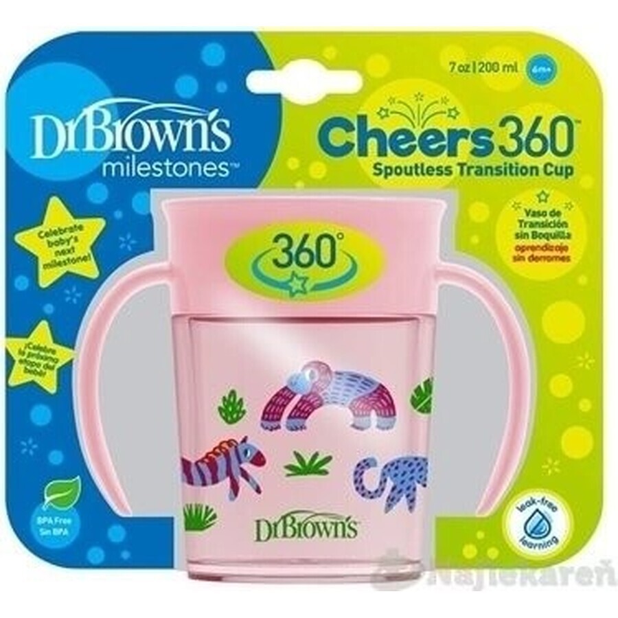 DR.BROWNS Mok Cheers 360° JUNGLE 6M+ blauw 1×200 ml, drinken zonder druppelen en braken