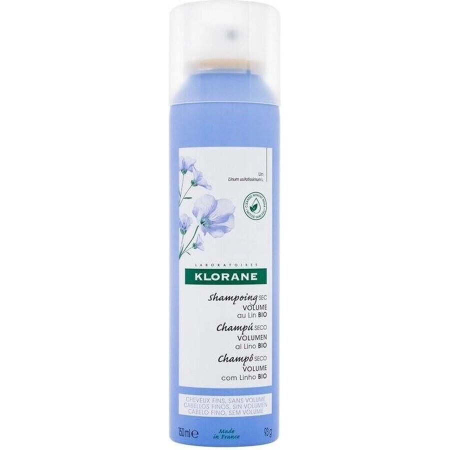 KLORANE Bio-Flachs-Trockenshampoo für Volumen 1×150ml, Shampoo für feines Haar ohne Volumen