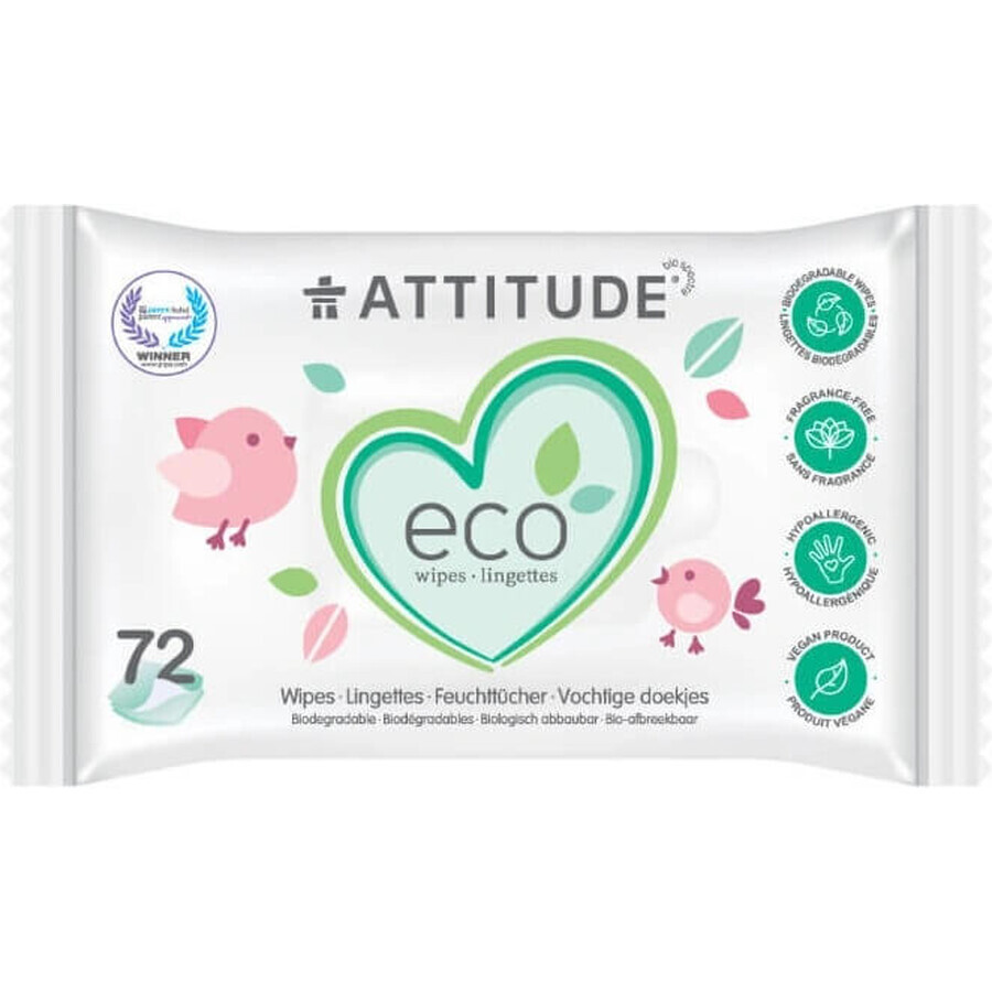 ATTITUDE Lingettes humides non parfumées 1×72 pcs, lingettes humides