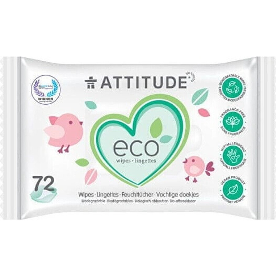 ATTITUDE Lingettes humides non parfumées 1×72 pcs, lingettes humides