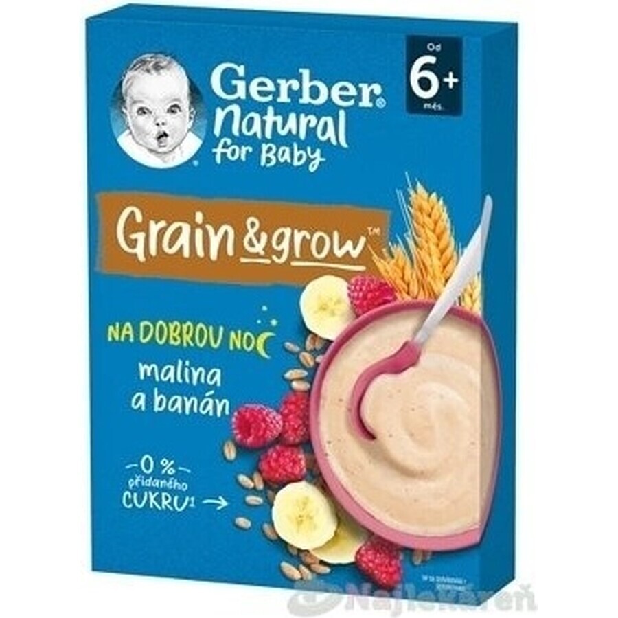 Gerber Natural Milk Porridge Grano-Avena 1×220 g, lampone e banana (da 6 mesi)