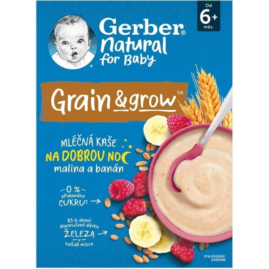 Gerber Natural Milk Porridge Grano-Avena 1×220 g, lampone e banana (da 6 mesi)