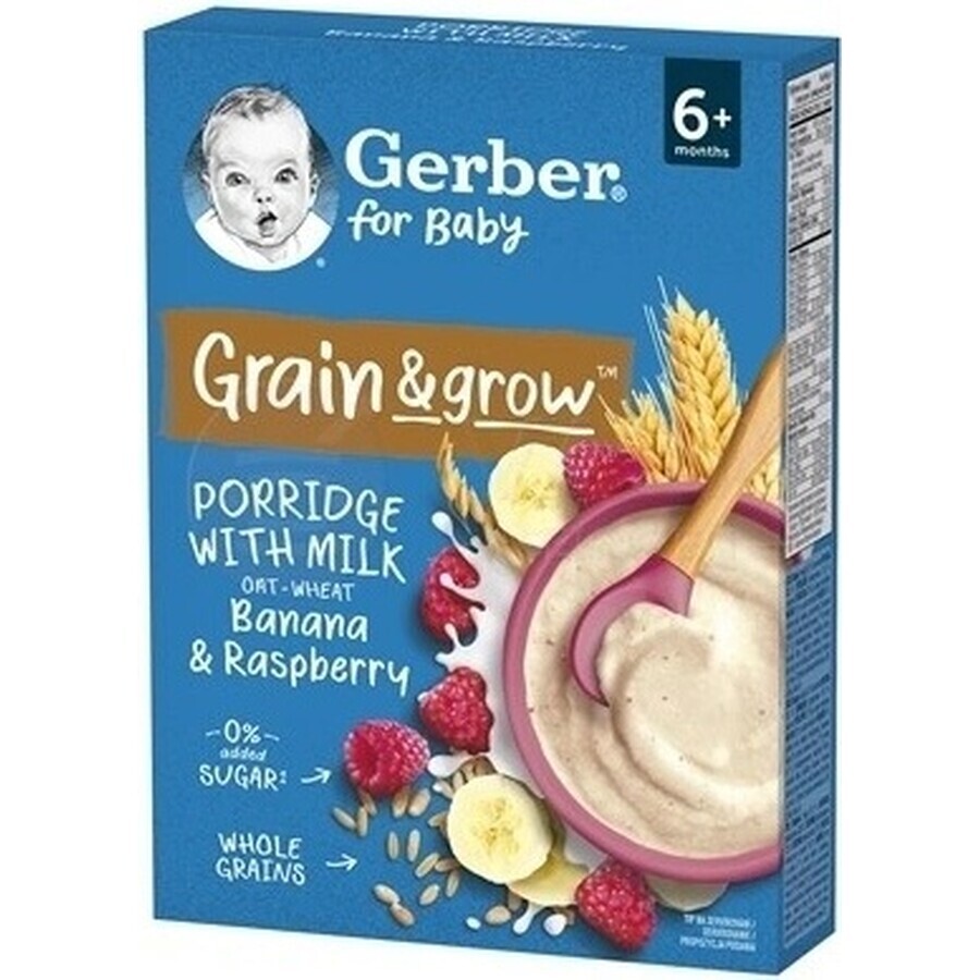 Gerber Natural Milk Porridge Grano-Avena 1×220 g, lampone e banana (da 6 mesi)