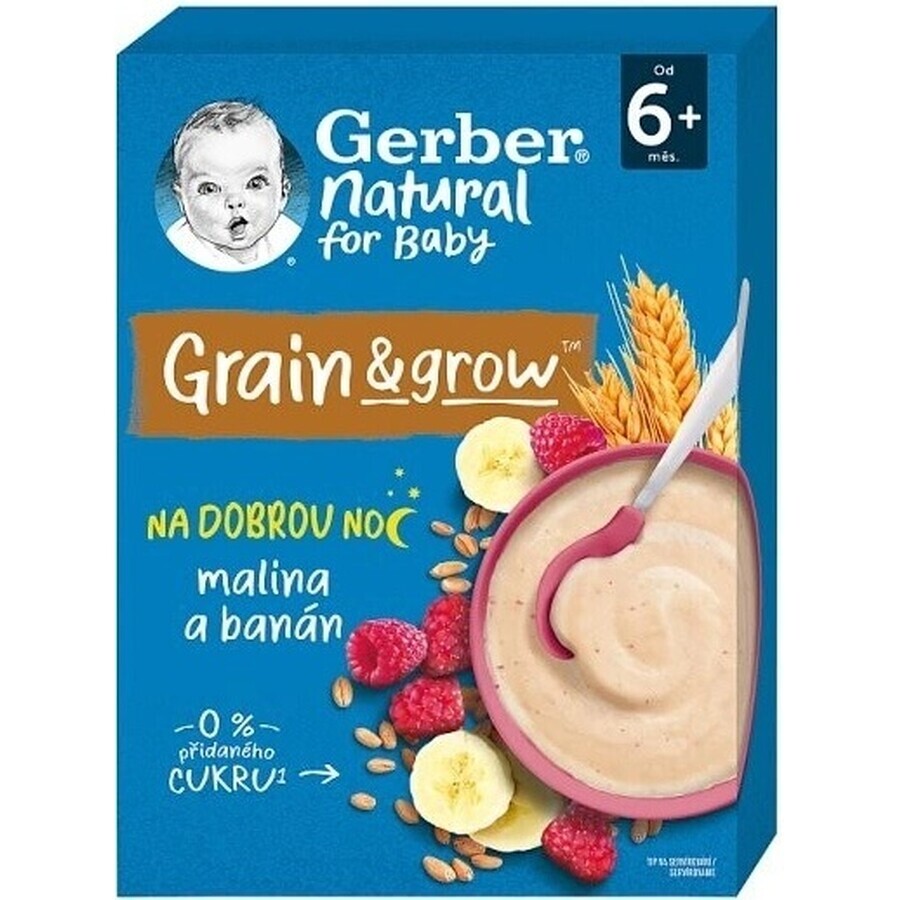 Gerber Natural Milk Porridge Grano-Avena 1×220 g, lampone e banana (da 6 mesi)