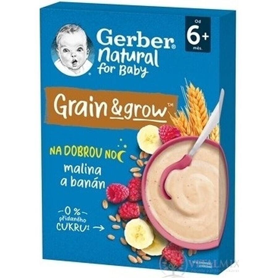 Gerber Natural Milk Porridge Grano-Avena 1×220 g, lampone e banana (da 6 mesi)