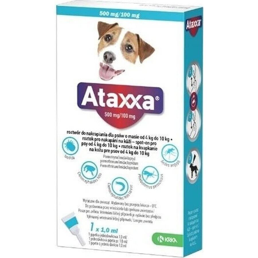 Ataxxa 500 mg/100 mg (chiens de 4 kg à 10 kg) 1×1 ml, solution pour chiens