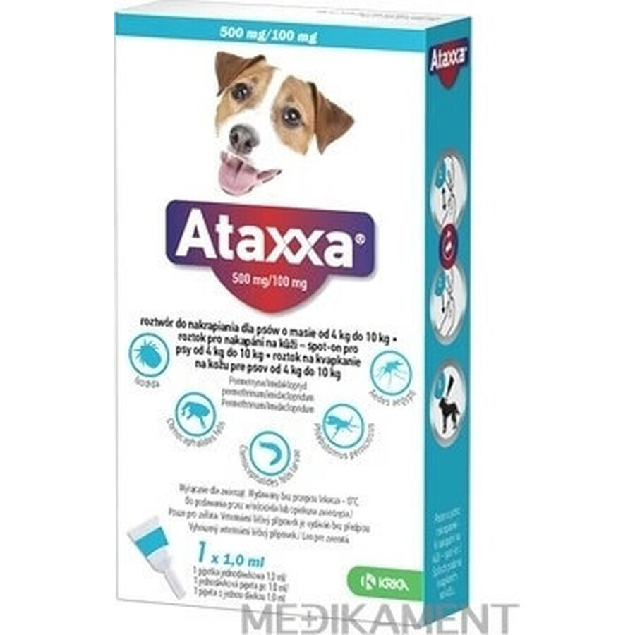 Ataxxa 500 mg/100 mg (chiens de 4 kg à 10 kg) 1×1 ml, solution pour chiens