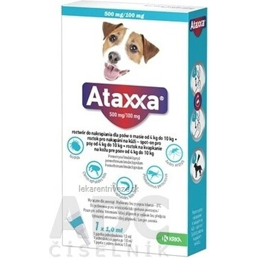 Ataxxa 500 mg/100 mg (chiens de 4 kg à 10 kg) 1×1 ml, solution pour chiens