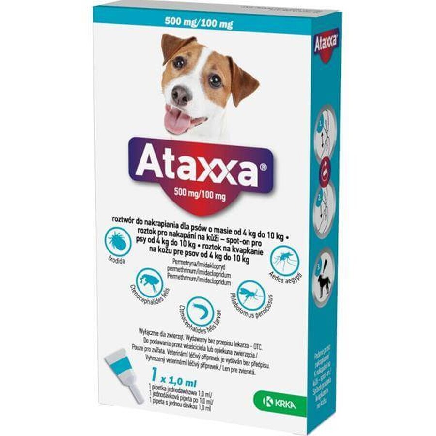 Ataxxa 500 mg/100 mg (chiens de 4 kg à 10 kg) 1×1 ml, solution pour chiens