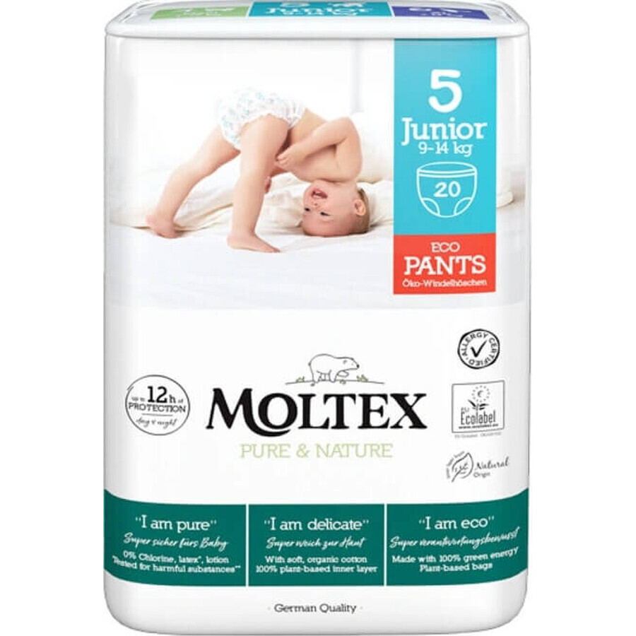 Moltex Pure & Nature Junior Mutandine per pannolini elasticizzate Junior 9 -14 kg 1×20 pezzi, mutandine per pannolini