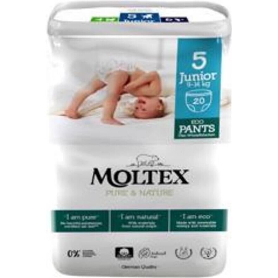 Moltex Pure & Nature Junior Mutandine per pannolini elasticizzate Junior 9 -14 kg 1×20 pezzi, mutandine per pannolini