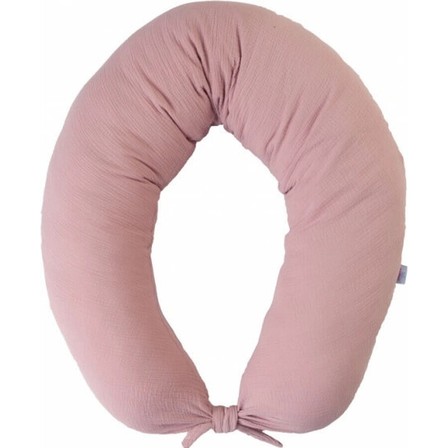 BABYMATEX Pernă de alăptare Muslin Moon Old Pink 260 cm 1×1 buc, 100% bumbac