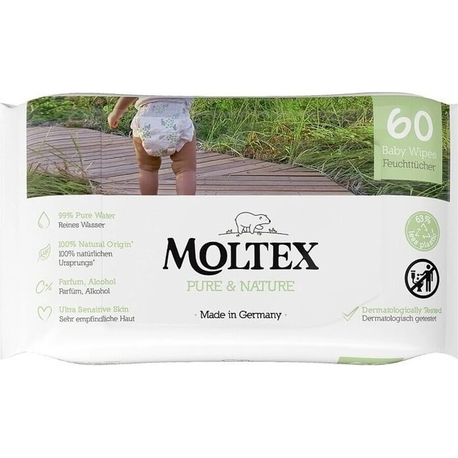 Moltex Pure & Nature EKO Toallitas húmedas al agua 1×60 unidades, toallitas húmedas