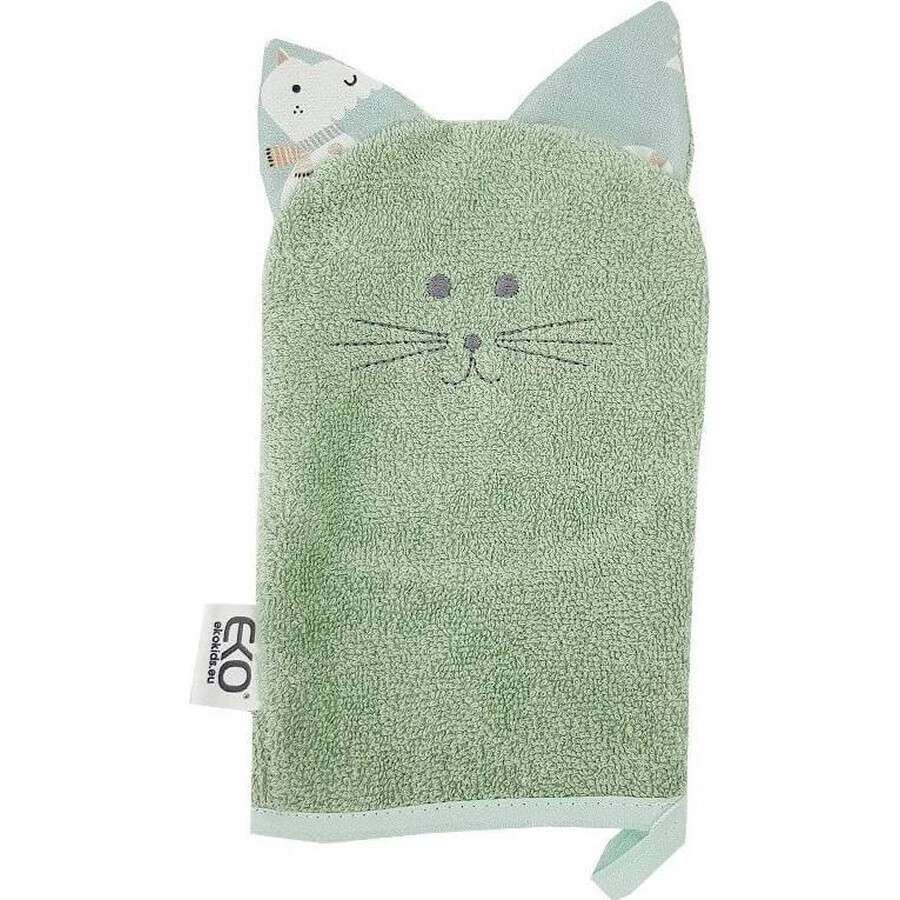 EKO Cotton napkin with ears Cat Olive green Cat Olive 20x15 cm 1×1 pc, baby towel