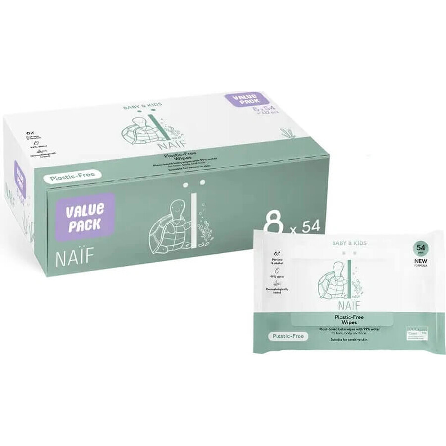 NAÏF Lingettes humides pour bébés et enfants 1×8x54 pcs, lingettes humides pour bébés