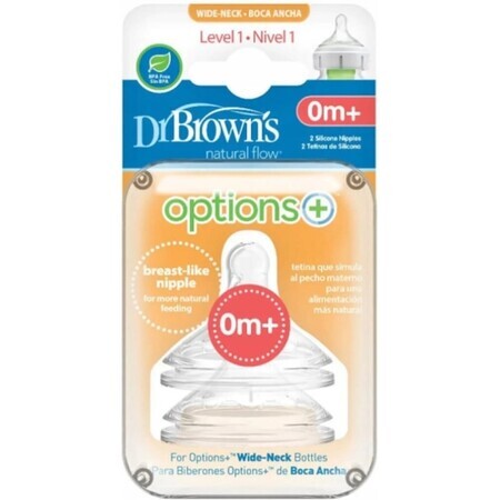 OPZIONI DEL Dr. BROWN+ LIVELLO 1 1×2 pezzi, collo largo, silicone, 0M+