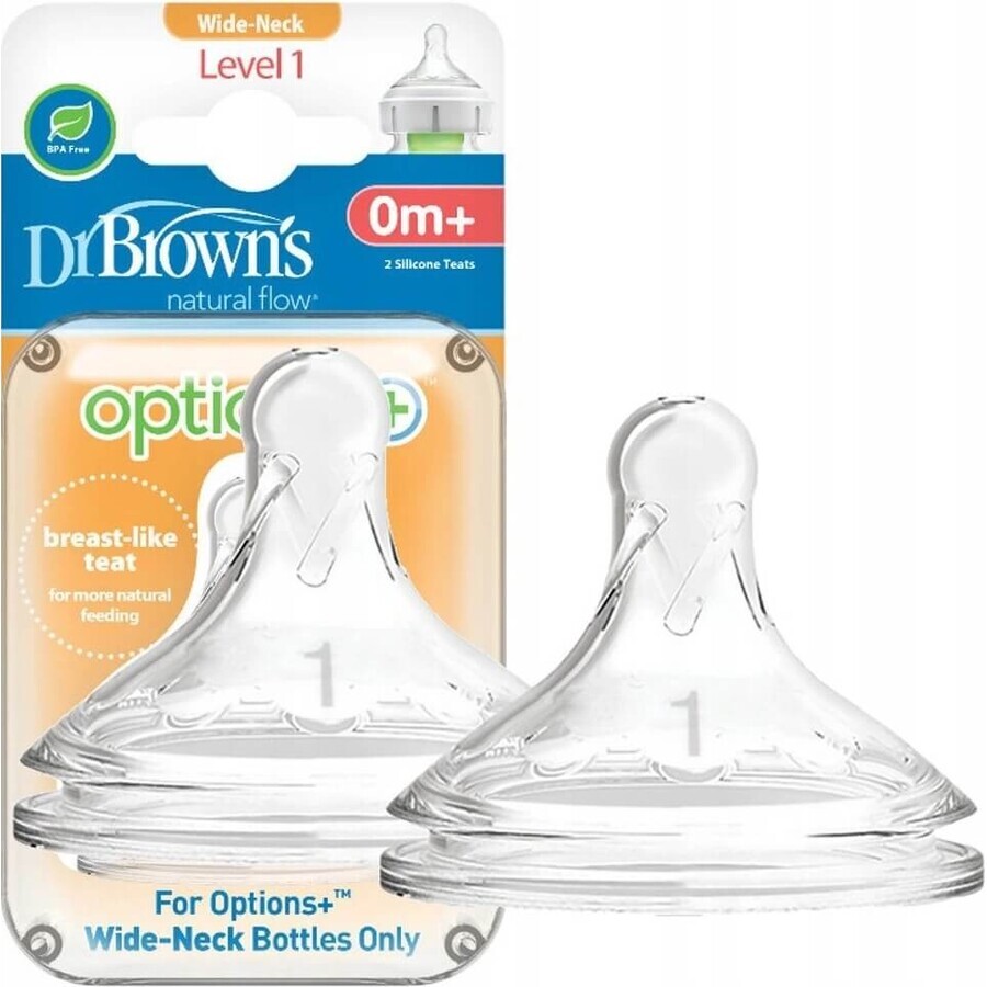 OPZIONI DEL Dr. BROWN+ LIVELLO 1 1×2 pezzi, collo largo, silicone, 0M+