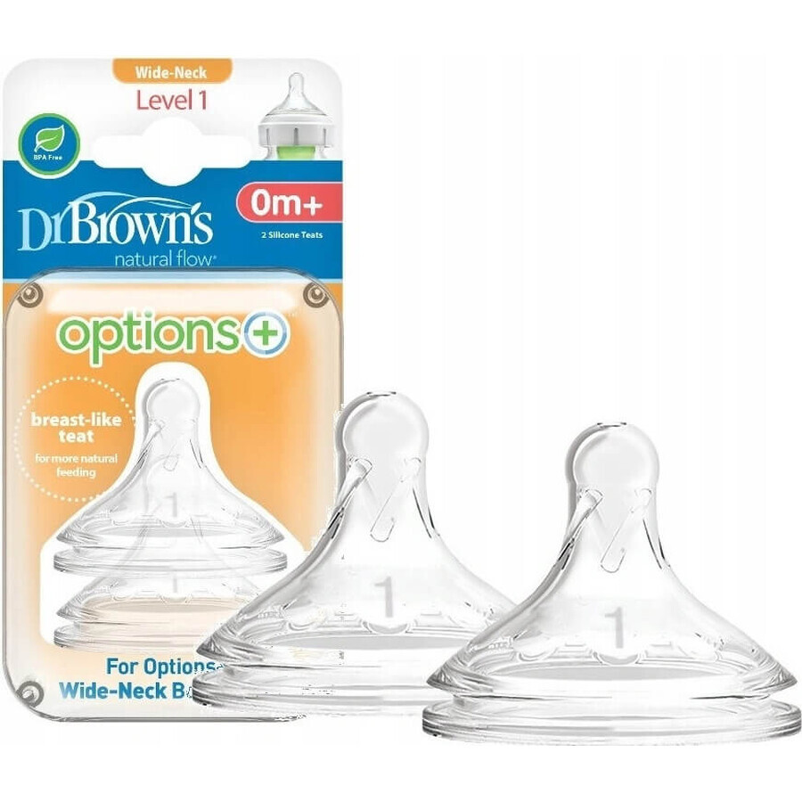 OPZIONI DEL Dr. BROWN+ LIVELLO 1 1×2 pezzi, collo largo, silicone, 0M+